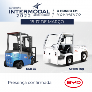 BYD levará equipamentos de logística movidos a baterias de fosfato de ferro-lítio para a Intermodal 2022